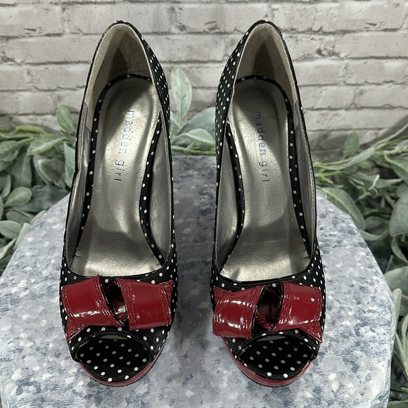 Madden Girl Kiarra Polka Dot Peep Toe Red Patent Retro Heels Women’s 8M❤️VGUC❤️ - Picture 3 of 10